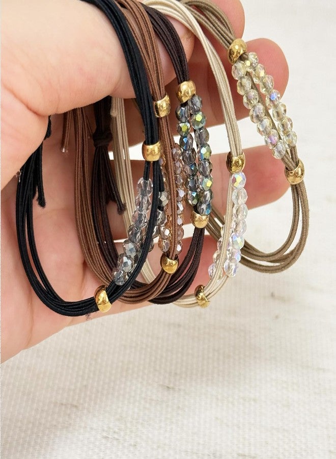 UDeBe Elegant Elastic Hair Ties with Sparkling Crystal Beads – 10-Piece Boho Neutral Set, Durable Ponytail Holders for Women - Image 5